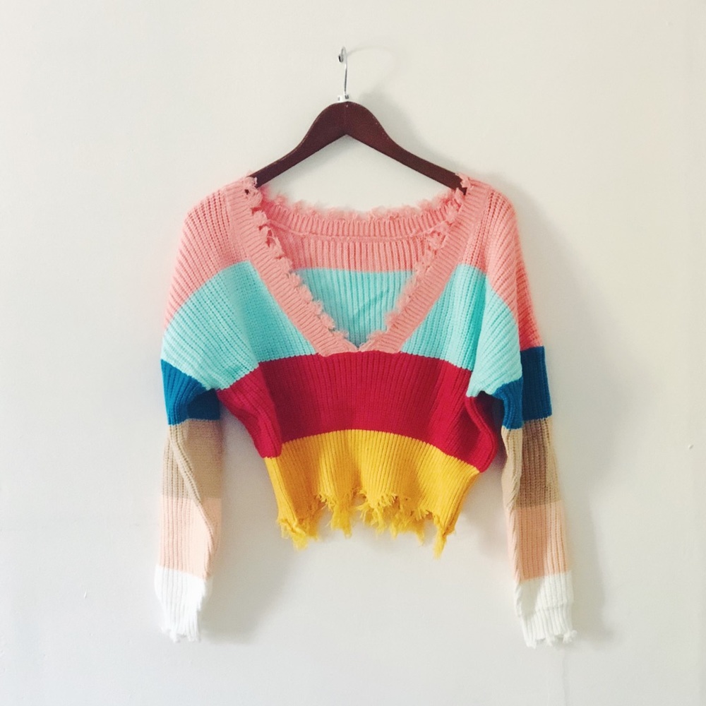 NWT Artist Distressed crop sweater